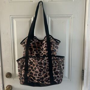 Women’s Leopard Print Tote Beach Bag nylon for towels school book’s lightweight